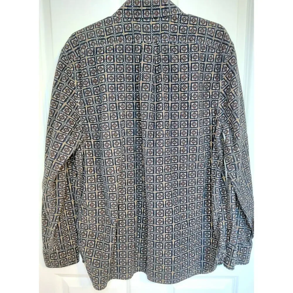 Banana Republic Organic Cotton Corduroy Button Down Shirt Men L Geometric Fall